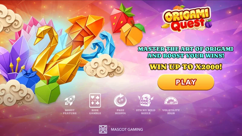 Origami Quest - リールと折り紙シンボルが表示されたメイン画面